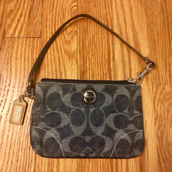 Coach Handbags - Coach Poppy Blue Signature Denim/Leather Wristlet